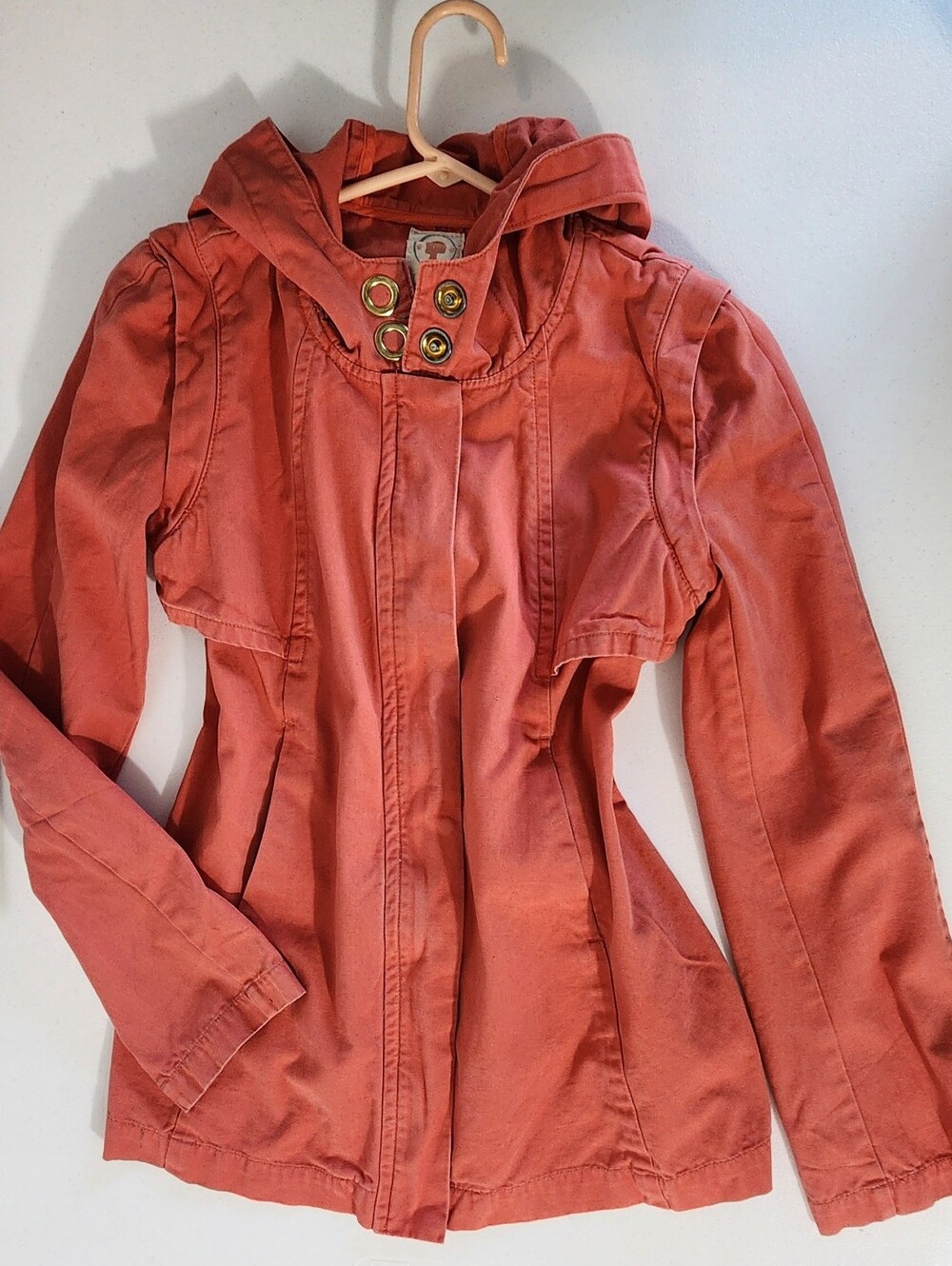 Tulle Hooded Utility Jacket in Rust-Orange